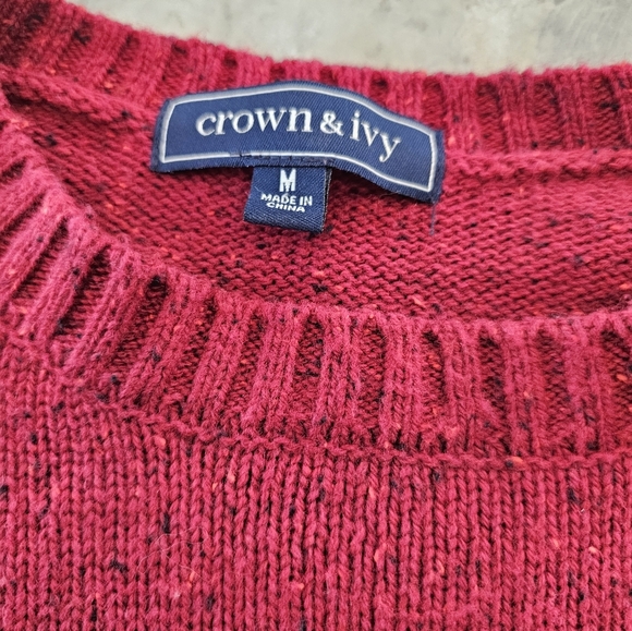 Crown & Ivy Womens Red Speckled Knit Sweater Long Sleeve Crew Neck Acrylic Med - Picture 5 of 10